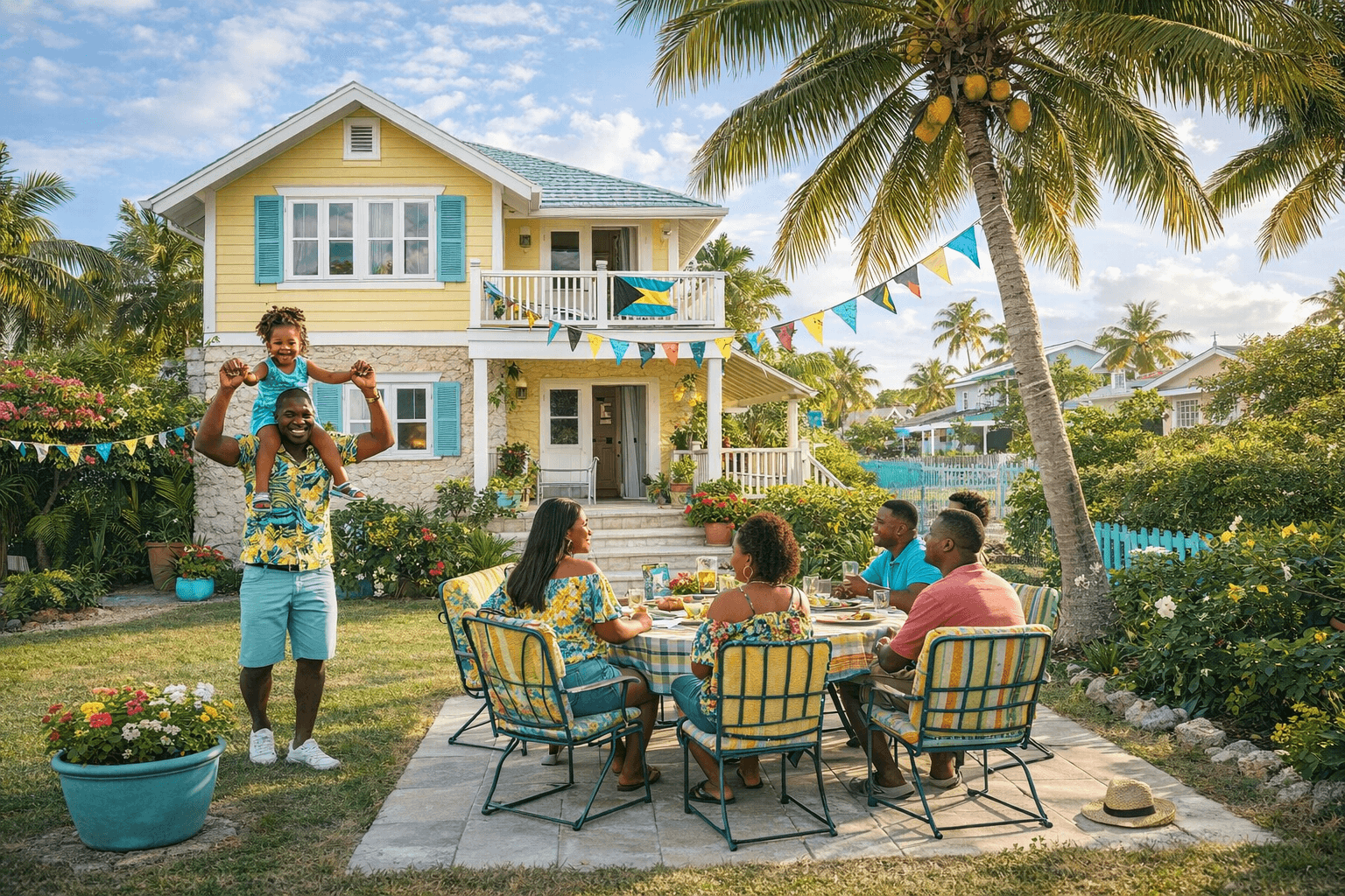 Family in front of home